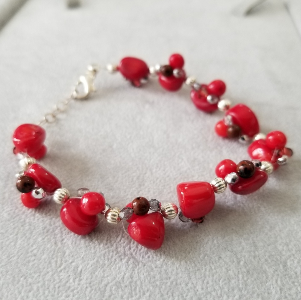 Handmade Red & Silver Swarovski Beaded Bracelet